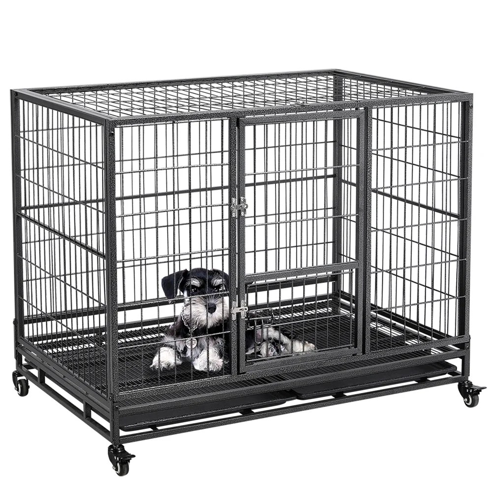 Yaheetech L43.5xW28.5xH35" Rolling Dog Crate Metal Dog Cage with Wheels & Litter Pans For Medium/Large Dogs, Black