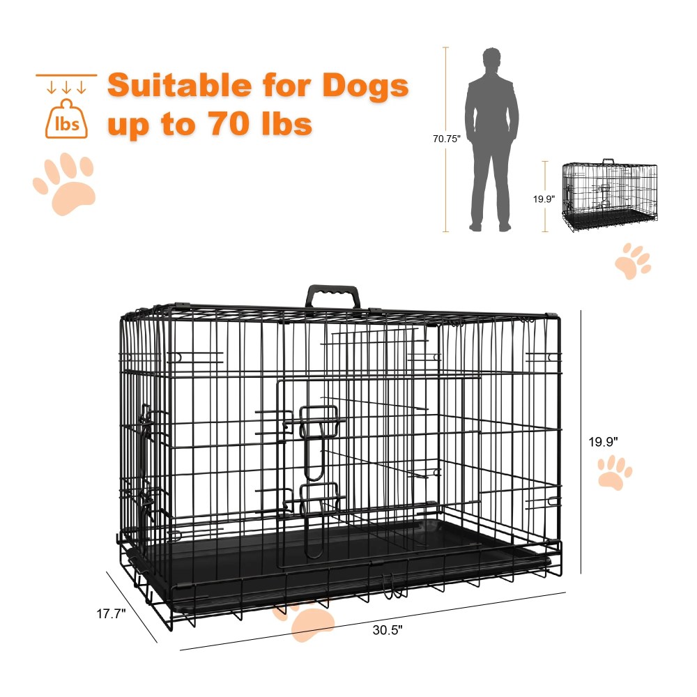 MAYEERTY 30-Inch Medium Dog Crate with Divider, Leak-Proof Tray, Double Door Metal Cage - Image 4
