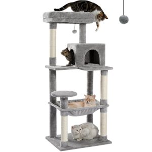Pawz Road Cat Tree for Large Cats 56"Tall Cat Tower Condo with Scratching Post for Indoor Cats, Gray
