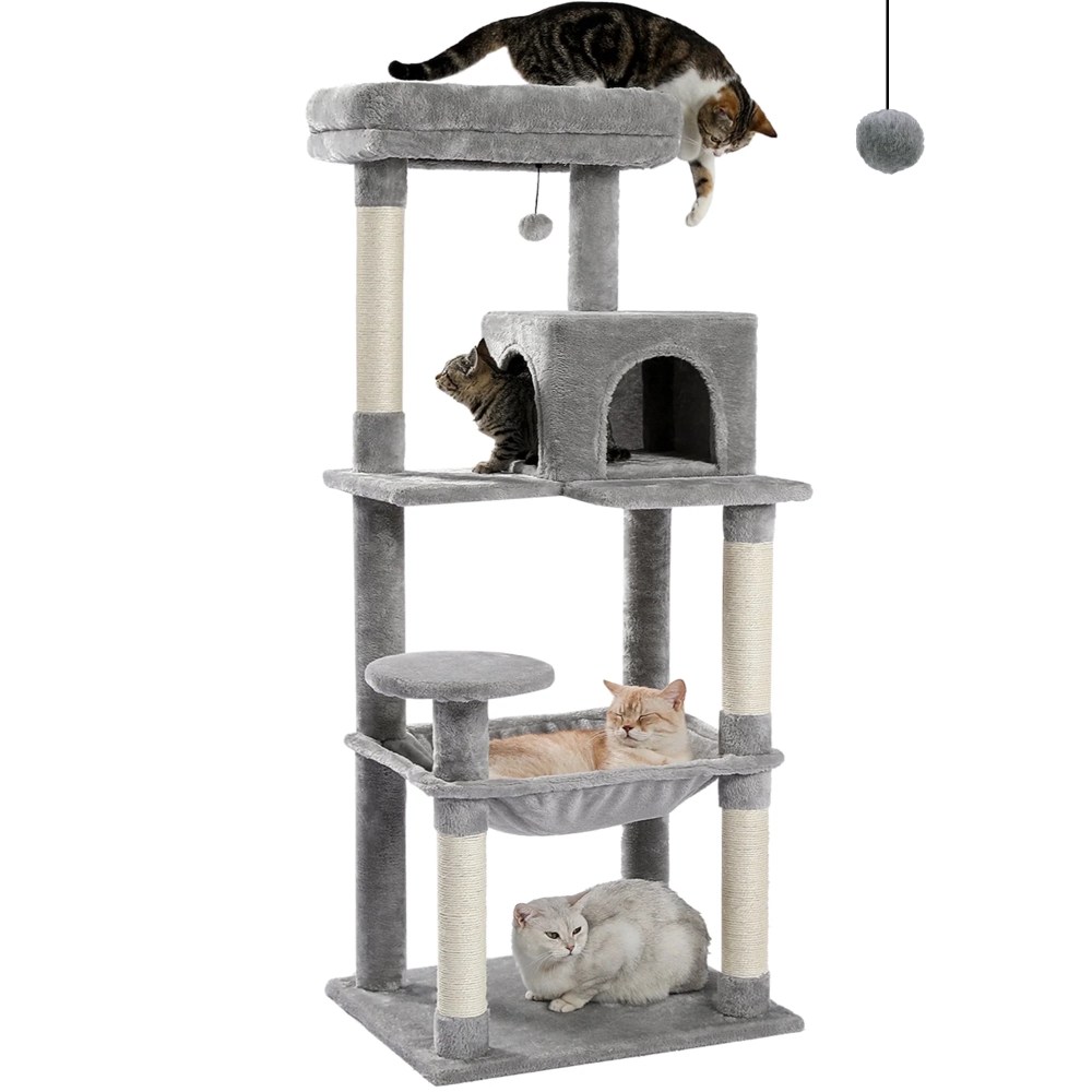 Pawz Road Cat Tree for Large Cats 56"Tall Cat Tower Condo with Scratching Post for Indoor Cats, Gray