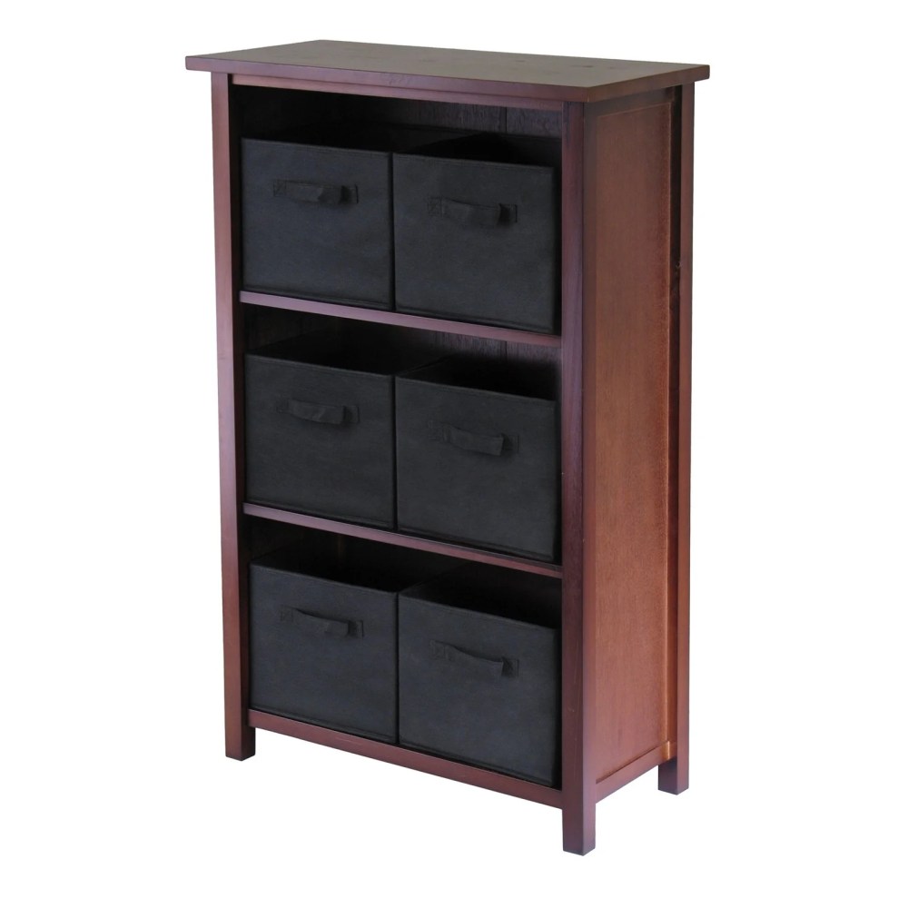 Winsome Wood Verona Storage Shelf with 6 Foldable Fabric Baskets