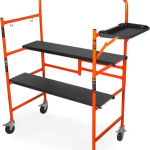 WEN 4-Foot Portable Rolling Scaffolding,500-Pound-Capacity with Foldable Design,Safety Rail and Tool Shelf (31107)