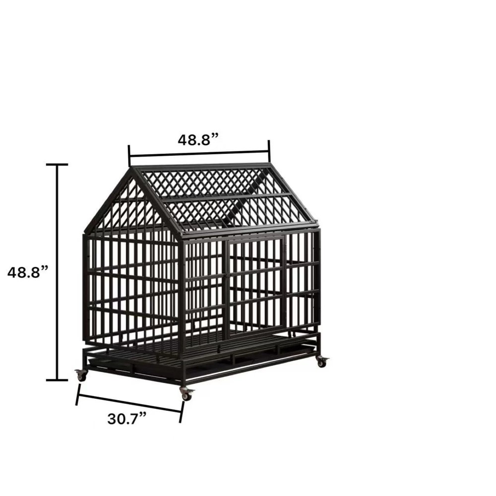 Aukfa 47 in Heavy Duty Indestructible Dog Crate with Lockable Wheels, Escape Proof Dog Cage Kennel w/ Removable Tray - Image 7
