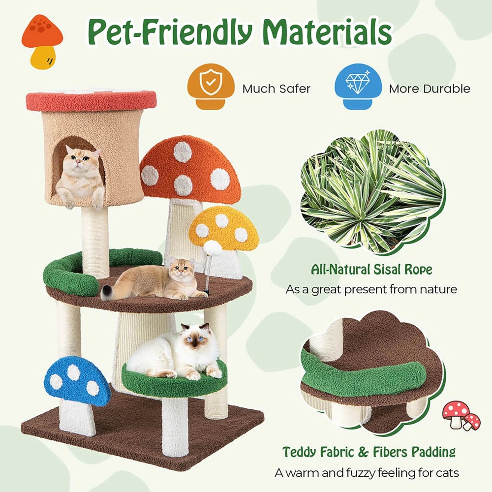 Gymax 41" Mushroom Cat Tree Tower Patended Indoor Kitten Activity Center w/ Natural Sisal Posts - Image 5