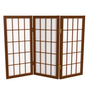 Red Lantern 2 ft. Short Desktop Window Pane Shoji Screen - Walnut - 3 Panels