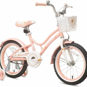 ACEGER 16 Inch Bike with Basket and Training Wheels for Girls Ages 5-9, Pink