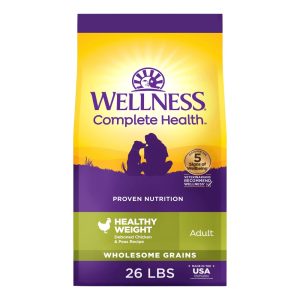 Wellness Complete Health Dry Dog Food,  Wholesome Grains,  Natural,  Healthy Weight Chicken & Peas Recipe,  (26-Pound Bag)