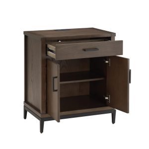 9079-GRMB Julien Assembled Wood Nightstand Table w/ AC/USB in Coffee Bean/Black
