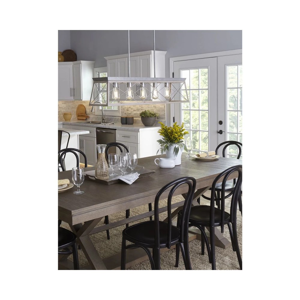 Briarwood Collection Five-Light Galvanized and Bleached Oak Farmhouse Style Linear Island Chandelier Light - Image 7