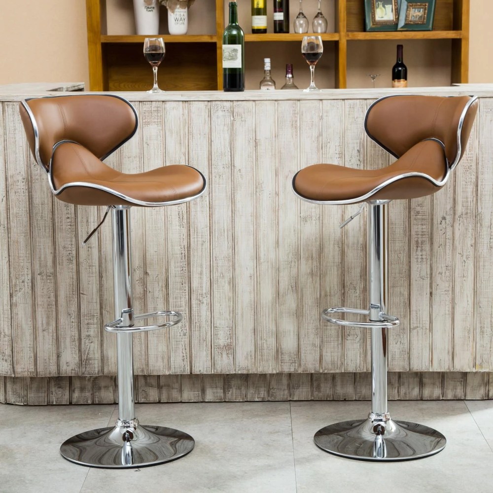 Roundhill Masaccio Cushioned Leatherette Upholstery Airlift Adjustable Swivel Barstool with Chrome Base, Set of 2, Multiple Colors Available - Image 7