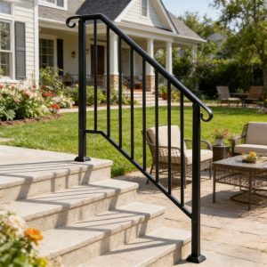 Zimtown Outdoor Galvanized Iron Handrail with Powder Coating for 3-4 Steps,Matte Black Finish