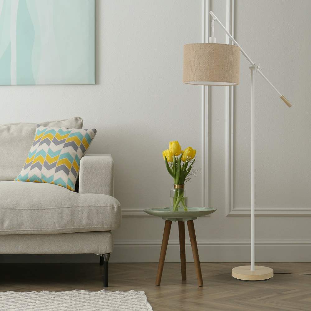 Globe Electric Serena 66" Matte White Dimmable Floor Lamp with Jute Shade, 91004429 - Image 3