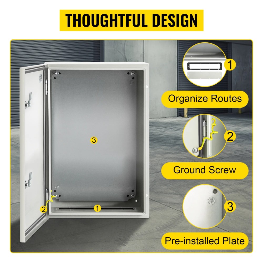 VEVOR SPT Gray 24"x16"x10", 1 Gang Hinged Carbon Steel Junction Electrical Box - Image 5