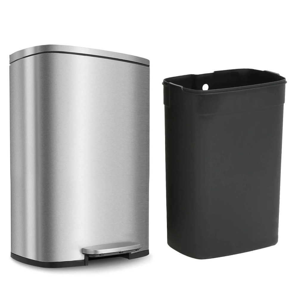 13 Gallon/50 L Garbage Can Kitchen Trash Can with Lid Stainless Steel Trash Bin for Office Bedroom Bathroom,Sliver