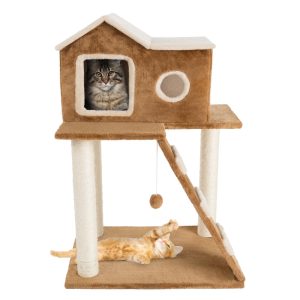 PETMAKER 35in Cat Tree with Ladder,  House,  Scratch Posts,  and Toy (Brown)