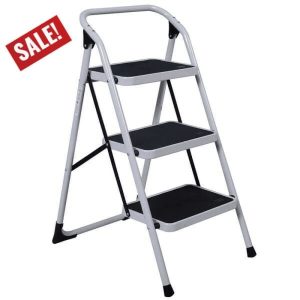 3 Step Ladder with Tool Tray,Folding Step Stool with Wide Non-Slip Pedal and Comfort Handgrip for Household and Office,Lightweight 330lbs Capacity Step Ladder,Black