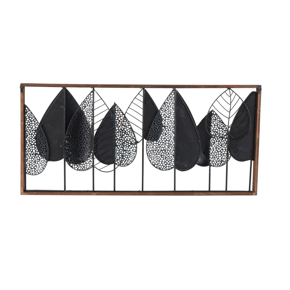 DecMode Brown Wood Cutout Leaf Wall Decor with Green and Black Metal Wire Accents - Image 11