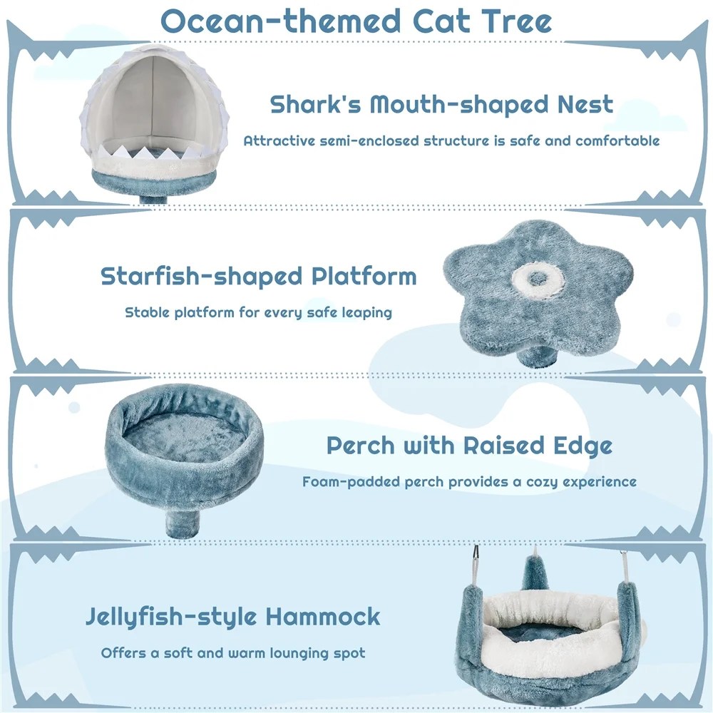Alden Design 45.5" H Ocean-themed Cat Tree Multi-Level Cat Climbing Tree Cat Tower - Image 10