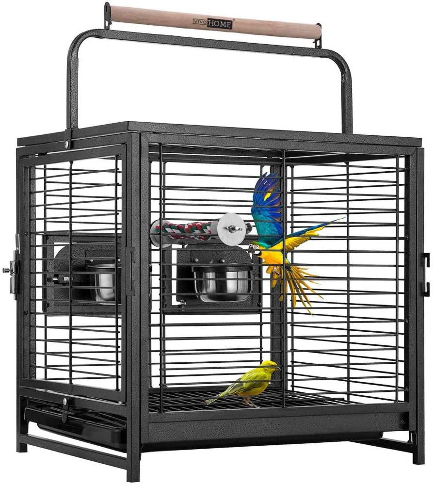 SPECSTAR19" Wrought Iron Travel Carrier Bird Cage for Parrots Conures Lovebird Cockatiel Parakeets