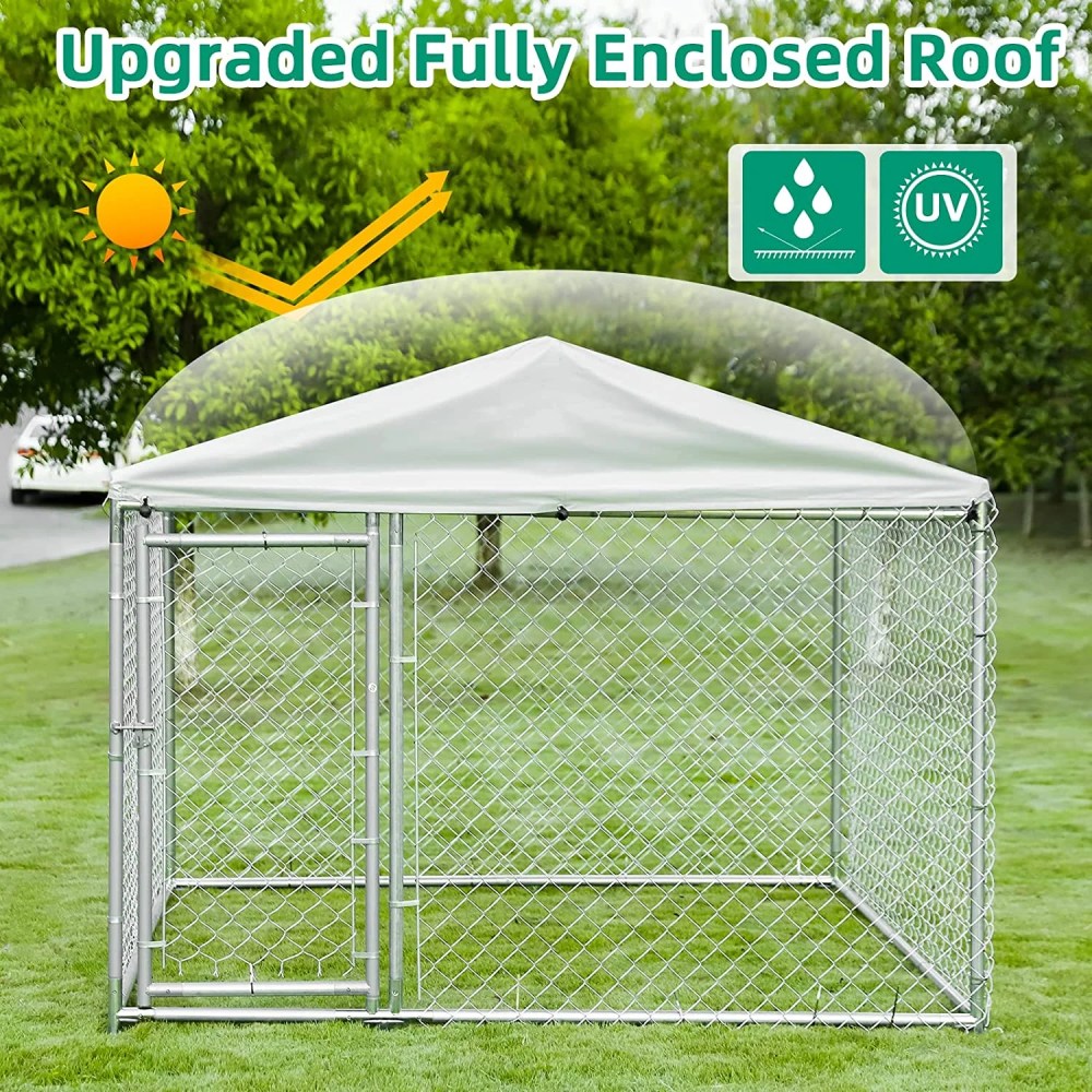 VIVIJASON Outdoor Large Dog Kennel Heavy Duty Fence Dog Cage with Galvanized Chain Link, Outside Pen Playpen Dog Run House with UV & Waterproof Cover and Secure Lock for Backyard - Image 2