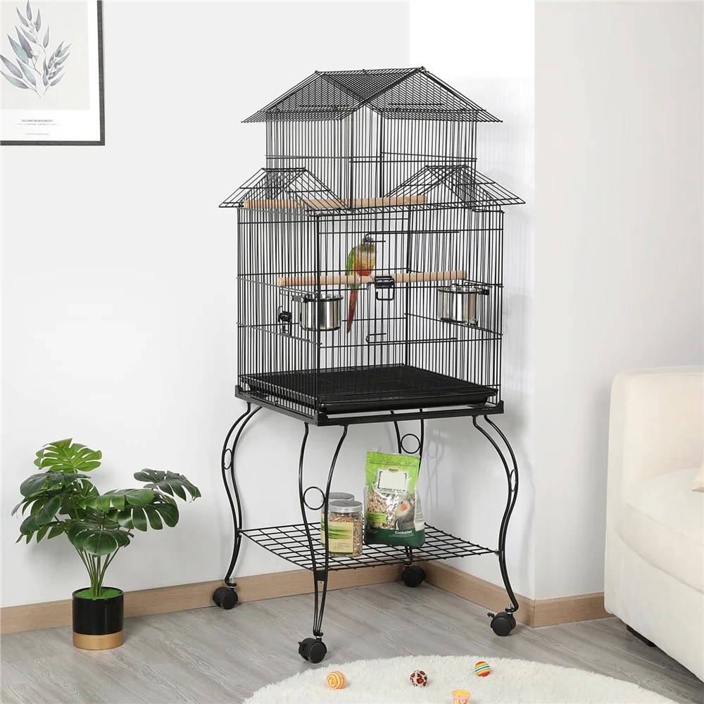Renwick 55" Metal Rolling Bird Cage With Stand, Black - Image 14