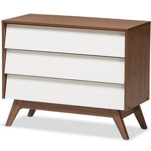 Baxton Studio Hildon Modern White and Walnut 3-Drawer Storage Chest