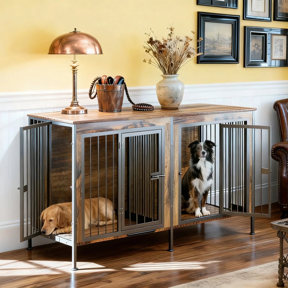 TIME RAY 78 Inch Dog Crate Furniture for Large Dog, Wood Dog Kennel Furniture Indoor with Removable Divider, Dog Cage Furniture as TV Stand, Brown - Image 11