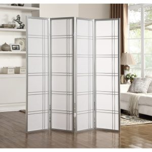 Roundhill Furniture Seto Rice Paper and Wood 4-Panel Room Divider Screen Silver