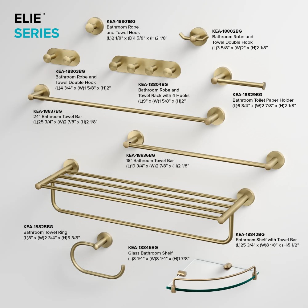 KRAUS Elie Bathroom Shelf Towel Rack with Towel Bar in Brushed Gold - Image 3