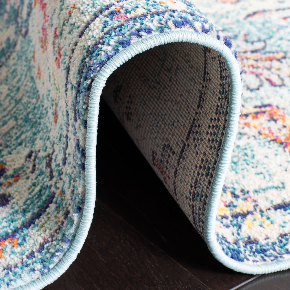 SAFAVIEH Madison Joandra Vintage Floral Area Rug, Navy/Light Blue, 11" x 11" Round - Image 3