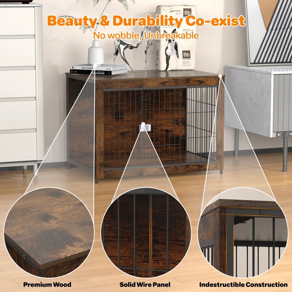 TIME RAY 32"Dog Crate Furniture with Secure Lock, Wooden Dog Kennel End Table Indoor Dog Cage for Small/Medium Dogs, Decorative Pet Crate Table for Home Indoor Use - Image 8