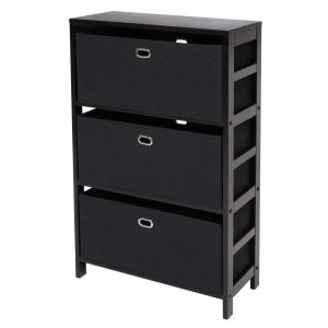 Winsome Wood Torino 4-PC Storage Set,Tall Shelf & 2 Fabric Baskets