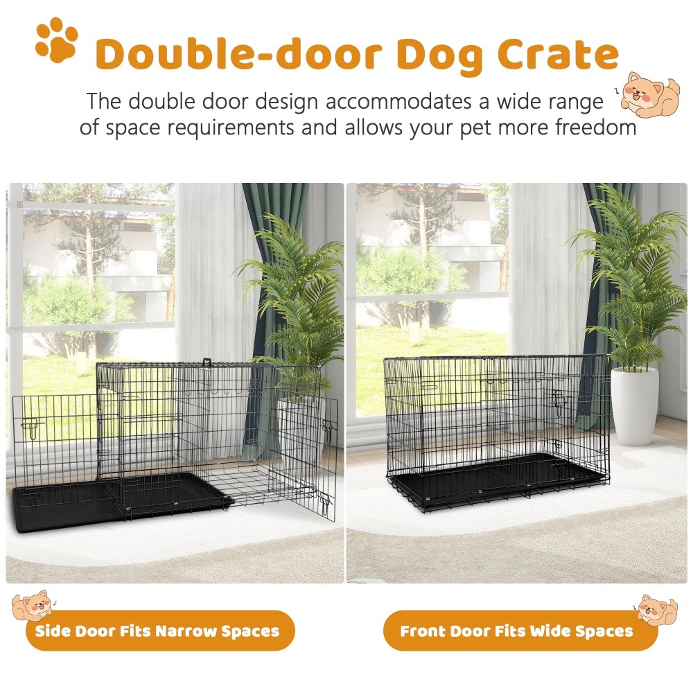 YRLLENSDAN 48 inch Dog Crate, Dog Crates and Kennels for Big Dog Foldable Large Dog Crate for Large Dogs with Handle Double-Door Outdoor Metal Wire Dog Cage with Plastic Tray for Medium Dogs, Black - Image 5