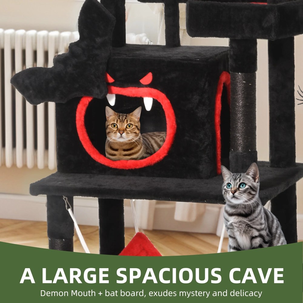Uforic 63in Gothic Cat Tree with Coffin Bed, Tall Halloween Cat Tower for Indoor Cats with Top Perch & Sisal Scratching Posts, Black - Image 7