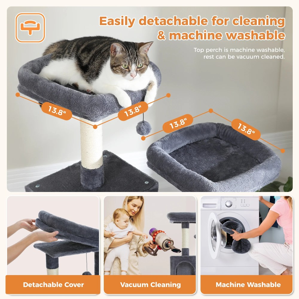 PEQULTI 71 " Large Cat Tree Tower for Cat with Dual Condos and 6 Scratching Posts Indoor Dark Gray - Image 6