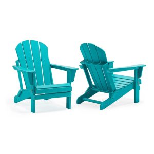 PORCHSIDE Outdoor Folding Adirondack Chair (Set of 2), Turquoise