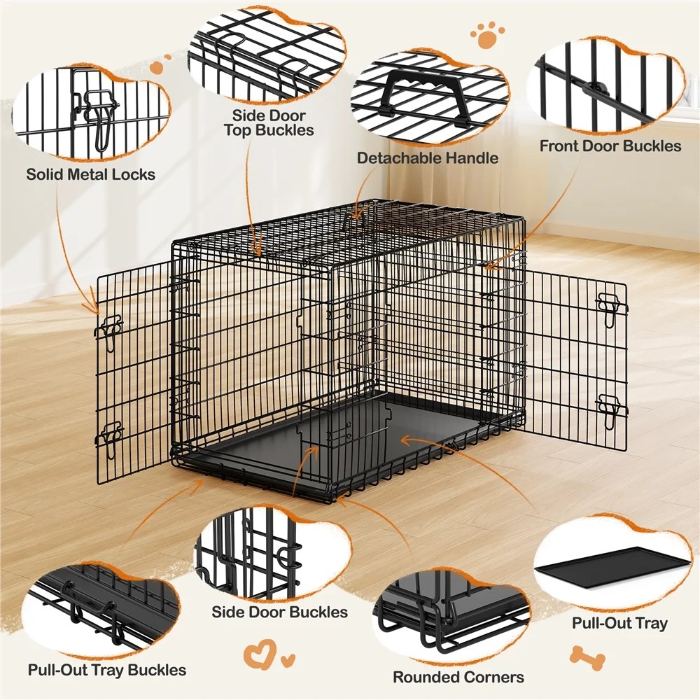 Yaheetech 48.2 inch Foldable Metal Dog Crate Kennel for Large Dogs, 2 Doors, Divider, Pull-out Tray, Black - Image 7