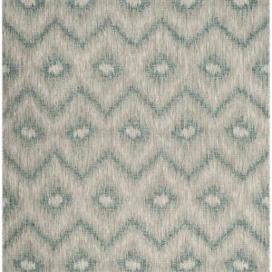 SAFAVIEH Courtyard Clark Chevron Indoor/Outdoor Area Rug,  Grey/Blue,  6'7" x 9'6"
