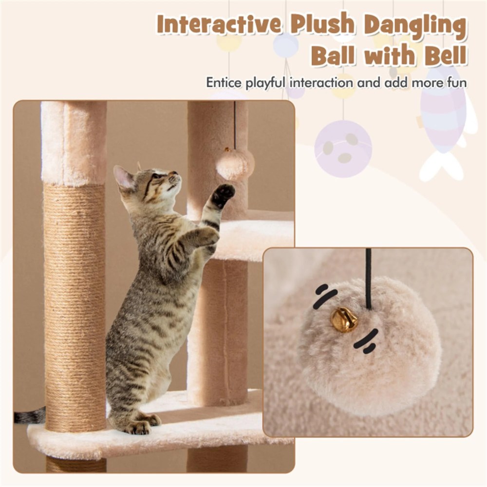 Demi Bonn 63" Cat Tree Tower for Indoor Cats, Cat Condo for Large Cats, Modern Cat Tree House Manual Hand Woven with Sisal, Cat Scratching Post, Beige - Image 4