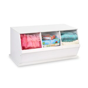 Badger Basket Children's 3-Bin Stackable Wooden Storage Cubby 5.2 Cu ft.- White