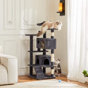 GIANNA 54-Inch Cat Tower with Large Condo,  Climbing Ladder,  and More Cat Stuff,  Grey