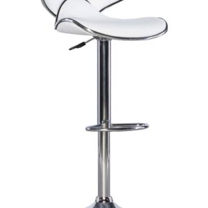 Linon Beldon 24" Low Back Indoor Metal Pedestal Bar Stool with Adjustable Height and Swivel, Chrome/White Faux Leather