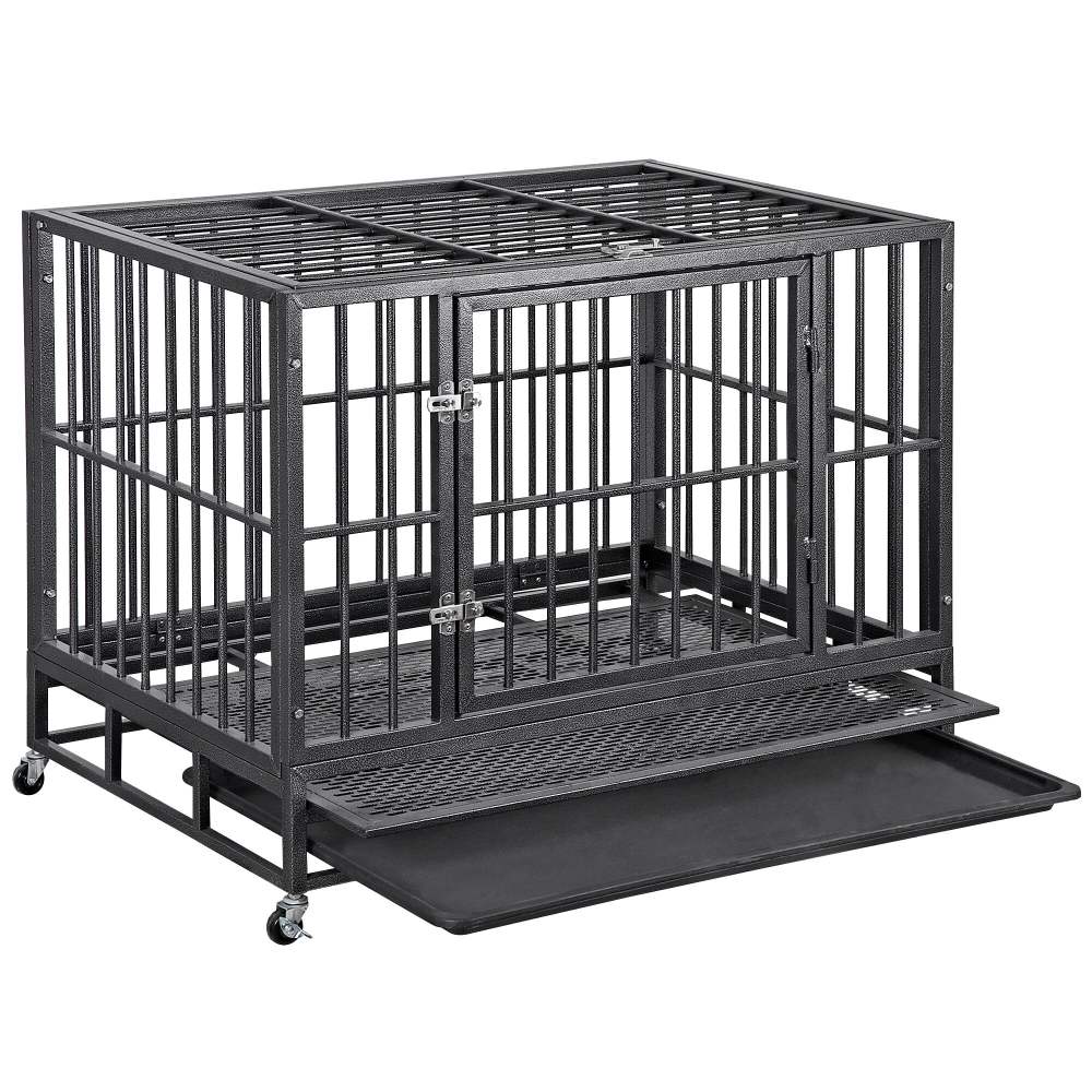 ZENY 38 Inch Indestructible Heavy Duty Dog Crate Escape Proof with Lockable Wheels High Anxiety Double Door Design - Image 9