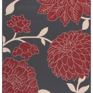 Safavieh Courtyard Tyson Floral Indoor/Outdoor Area Rug, Anthracite/Red, 6'7" x 9'6"