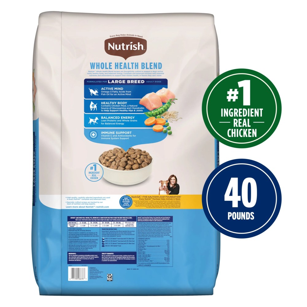 Nutrish Large Breed Real Chicken, Pea, Brown Rice & Carrot Recipe Whole Health Blend Dry Dog Food, 40 lb. Bag (Rachael Ray) - Image 11