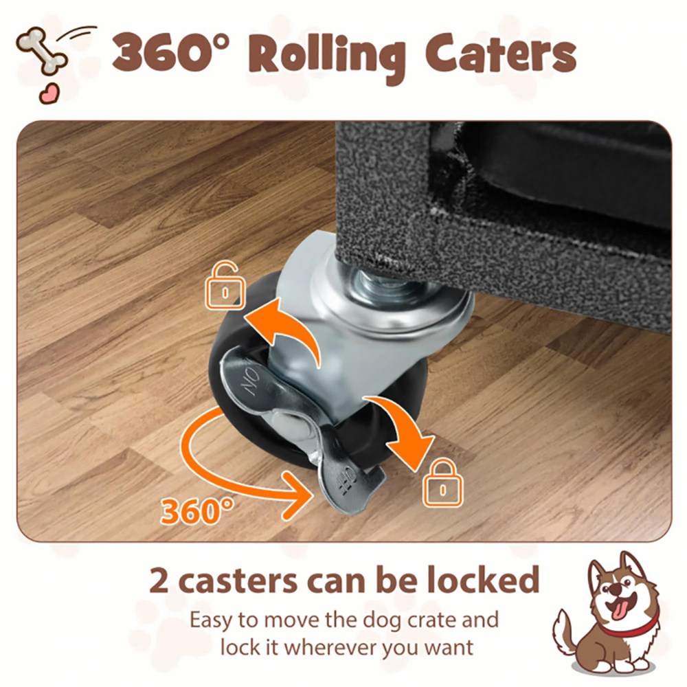 Pefilos 38 Inch Heavy Duty Dog Crate, Escape Proof Dog Cage Kennel with Lockable Wheels, Large House Indoor for Large Dog with Removable Tray, Black, M - Image 9