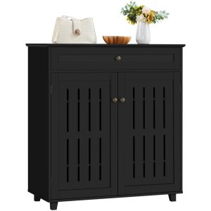 Alden Design 4 Tier Wooden Shoe Storage Cabinet with 1 Drawer for Entryway,Black
