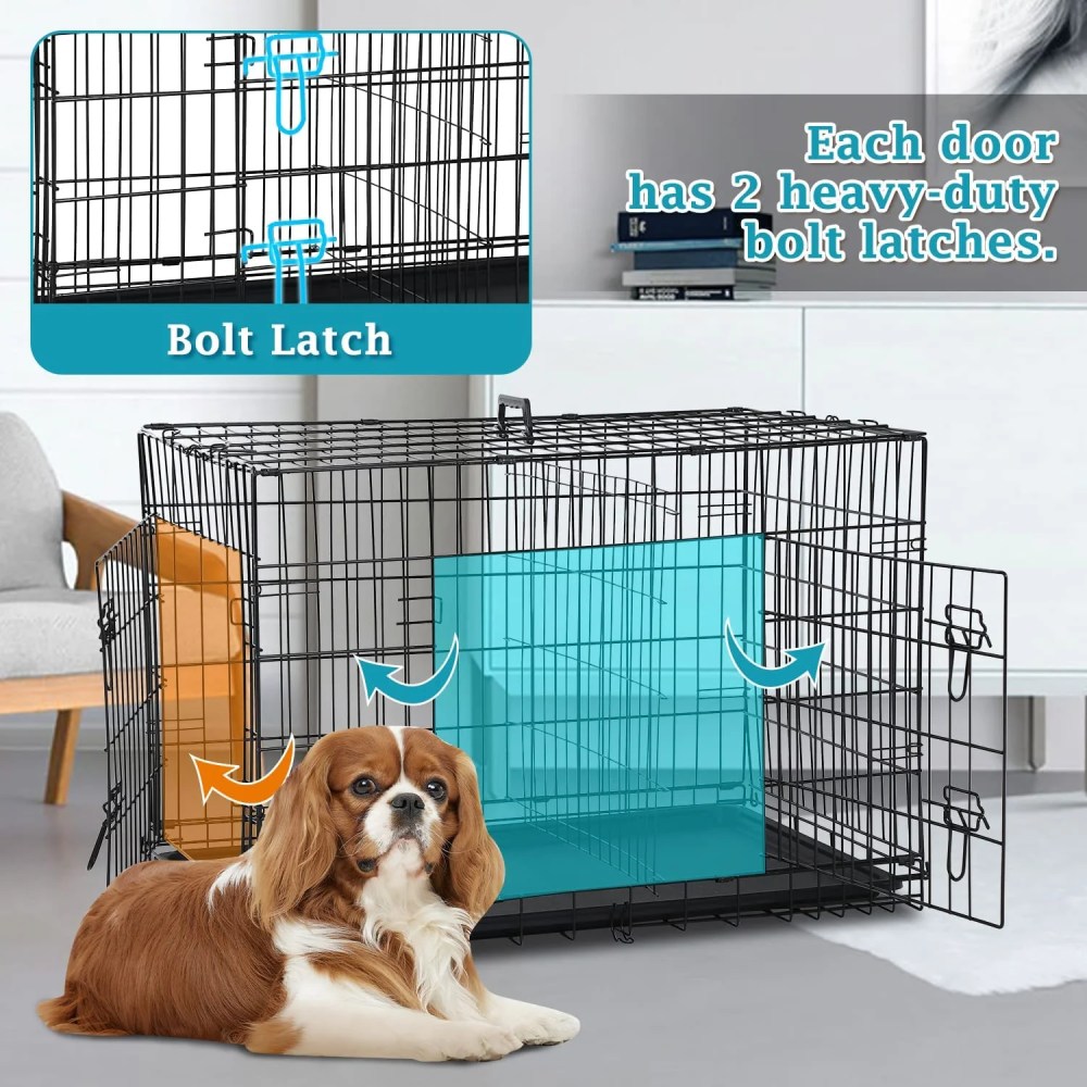 Dkelincs 42 inch Heavy Duty Dog Cage Foldable Dog Crate w/2 Doors&Divider XL Dog Kennel w/Handle for Medium Puppy - Image 5