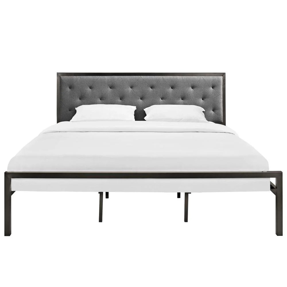 Modway Mia King Powder-coated Steel and Fabric Bed in Brown/Gray - Image 6