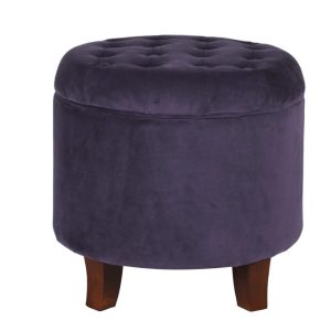 Button Tufted Velvet Upholstered Wooden Ottoman with Hidden Storage Purple and Brown - Saltoro Sherpi
